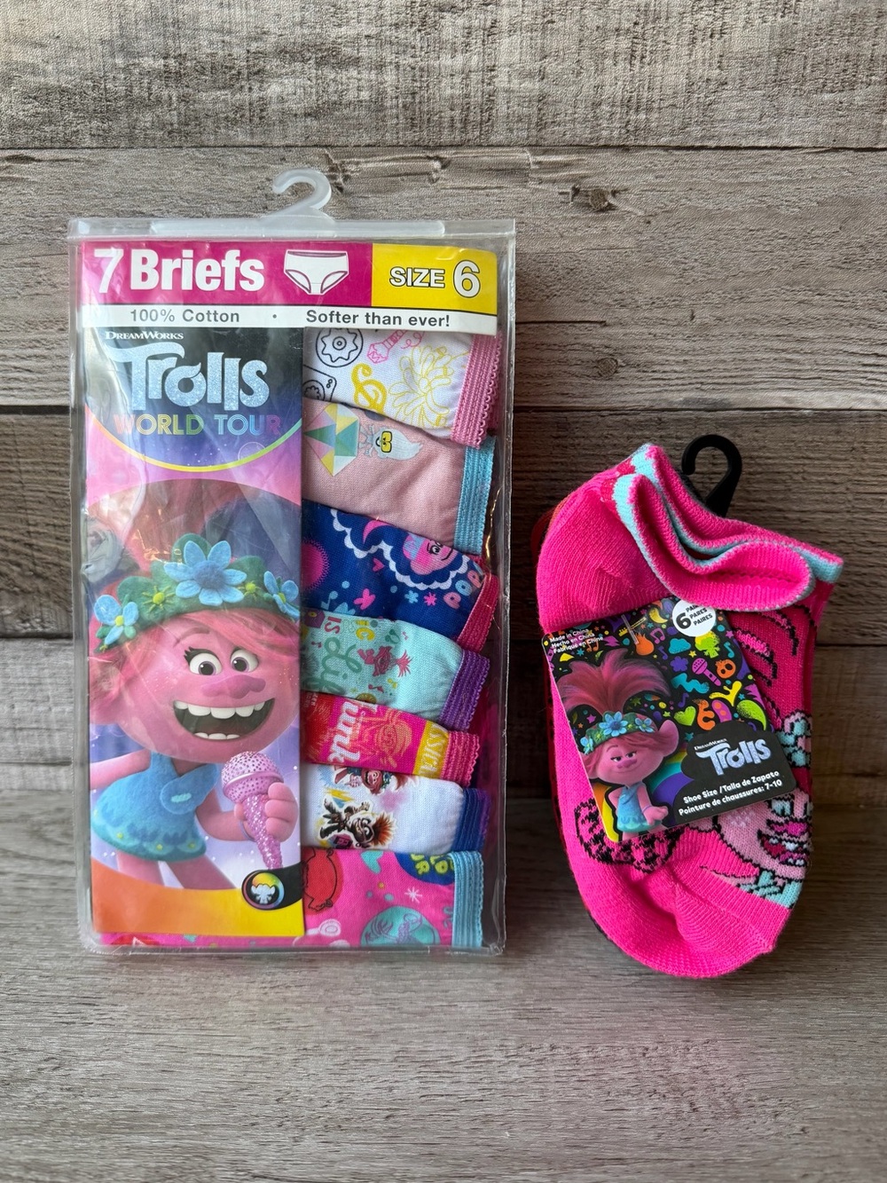 NEW Trolls World Tour Girls Size 6 Underwear 7-Pack & 6-Pair No-Show Socks Bundl